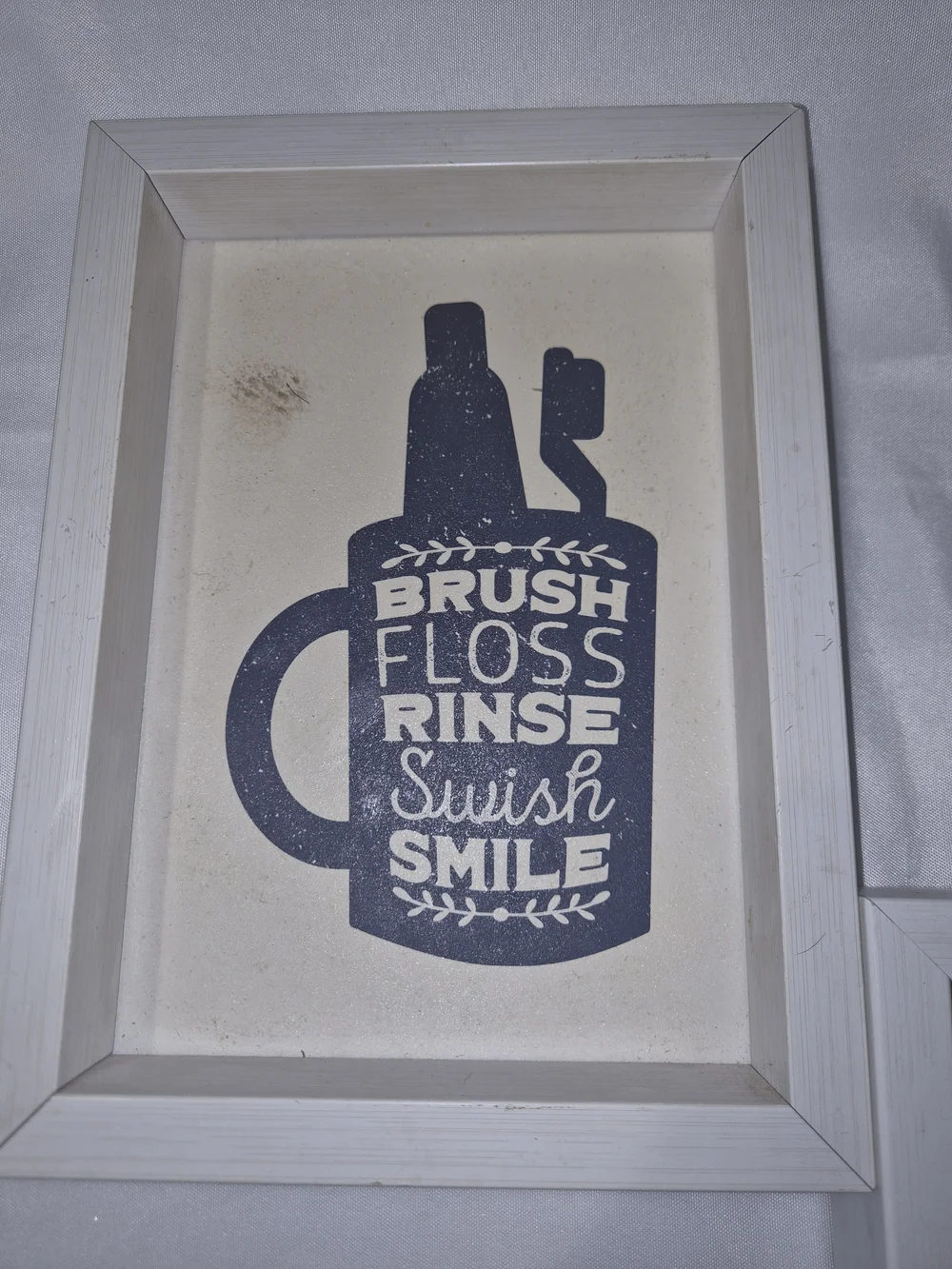 Bathroom Wall Art Set - White Frames with Navy Typography